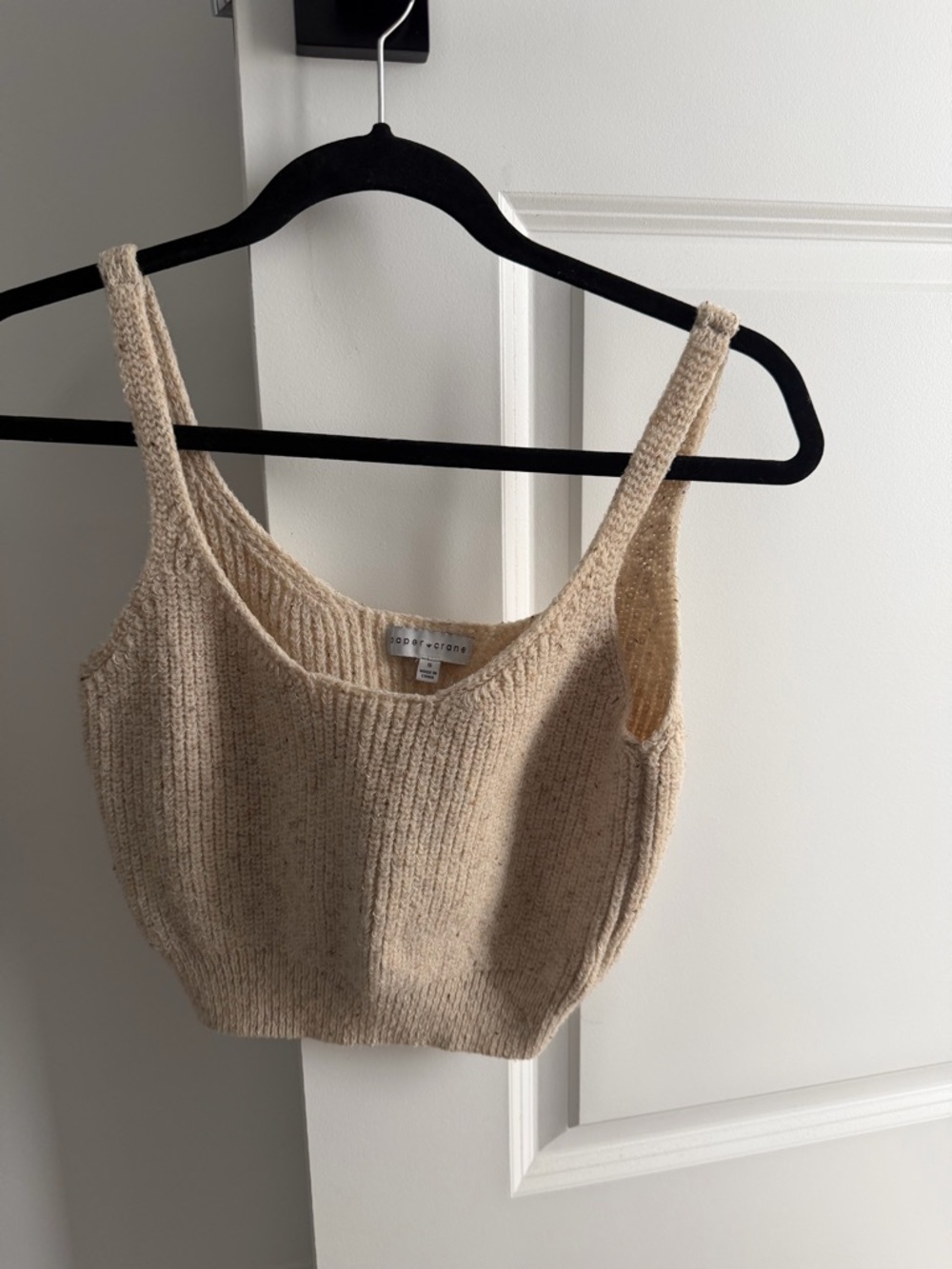Paper Crane Beige Ribbed Knit Crop Tank